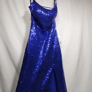 B Darlin Womens Sequin Evening Dress Juniors‎ Size 9/10 Blue Strappy Back NWT